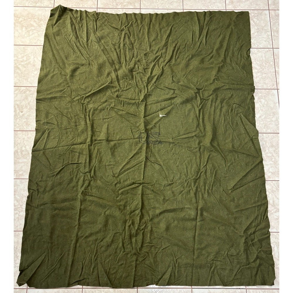 1967 US Military Bed Blanket Olive Green Wool Shrink Resistant 66x84 Vintage